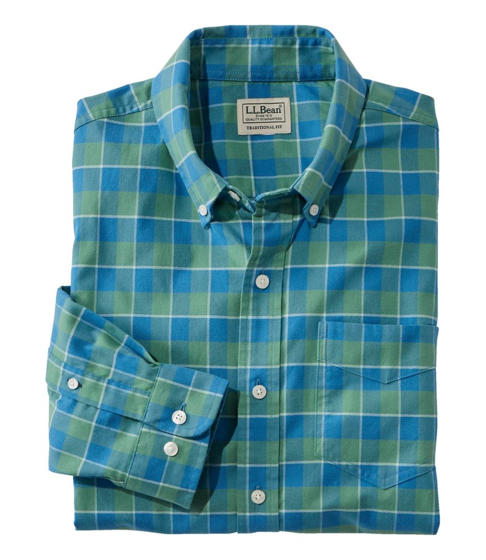 Men's Comfort Stretch Oxford Shirt, Traditional Untucked Fit, Plaid ...