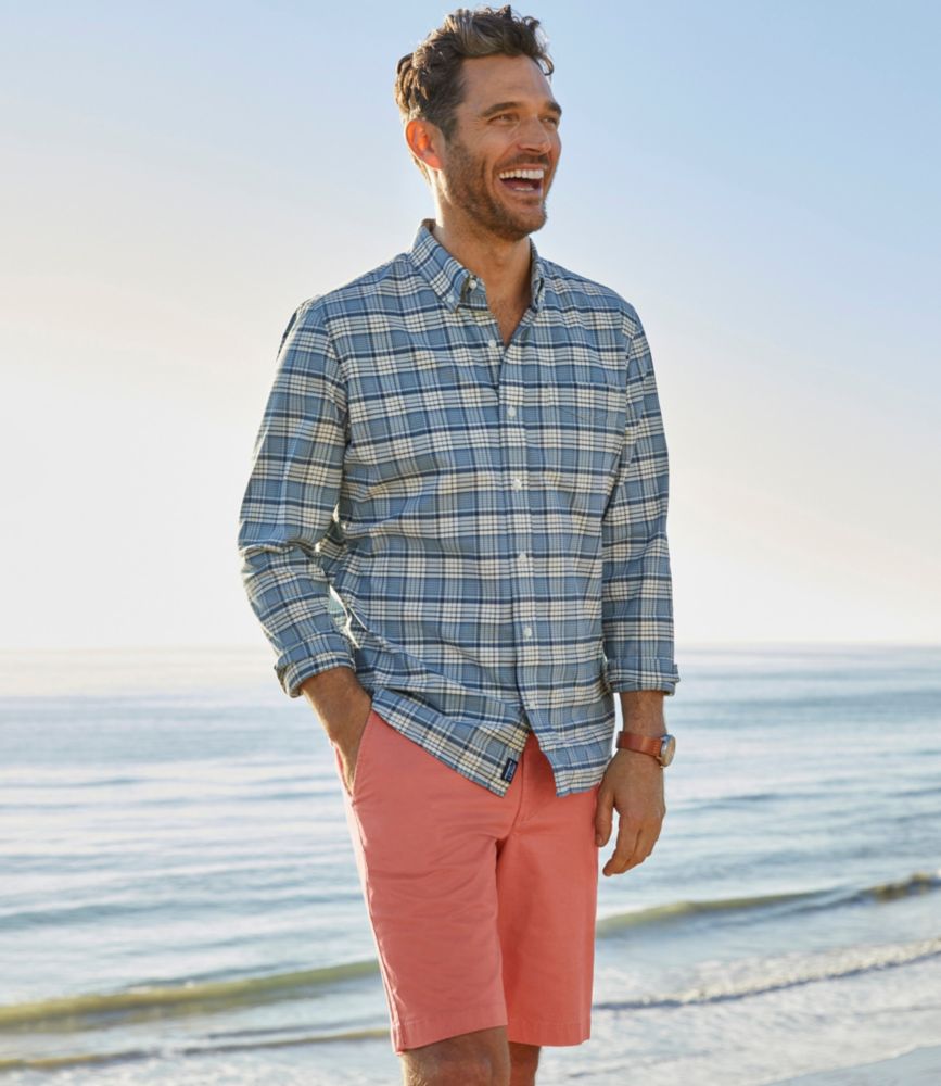 Men's Comfort Stretch® Oxford Shirt, Slightly Fitted Untucked Fit, Plaid, Bayside Blue, small image number 7