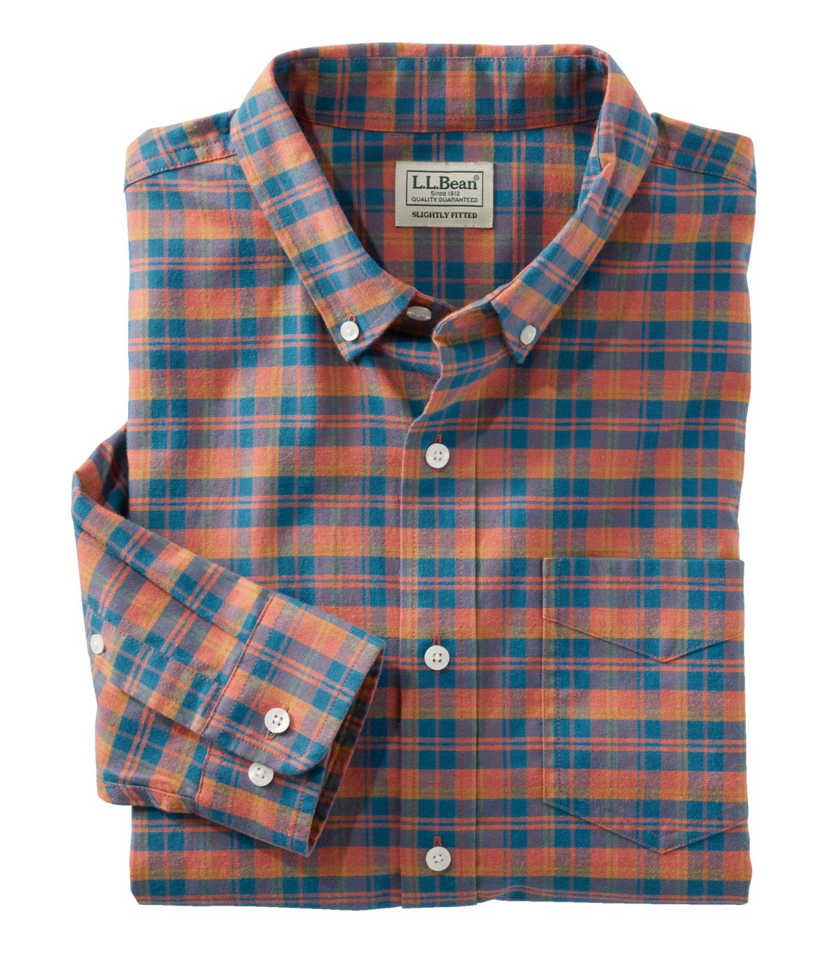 Men's Comfort Stretch Oxford Shirt, Slightly Fitted Untucked Fit, Plaid