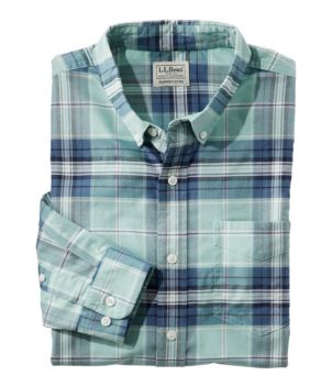 Men's Comfort Stretch Oxford Shirt, Slightly Fitted Untucked Fit, Plaid