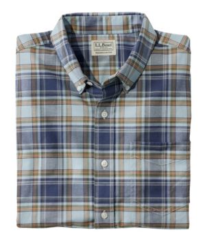 Men's Comfort Stretch Oxford Shirt, Slightly Fitted Untucked Fit, Plaid