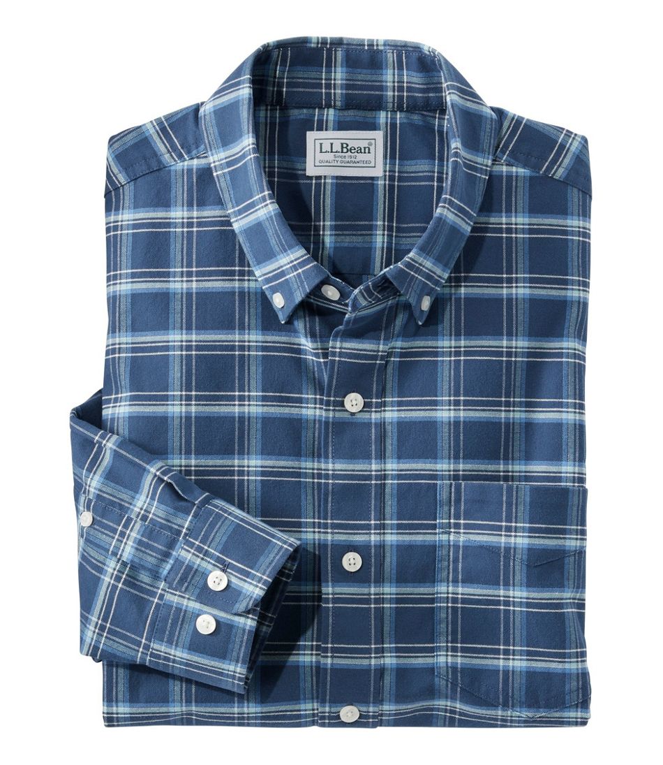 Men's Comfort Stretch Oxford Shirt, Slightly Fitted Untucked Fit, Plaid ...