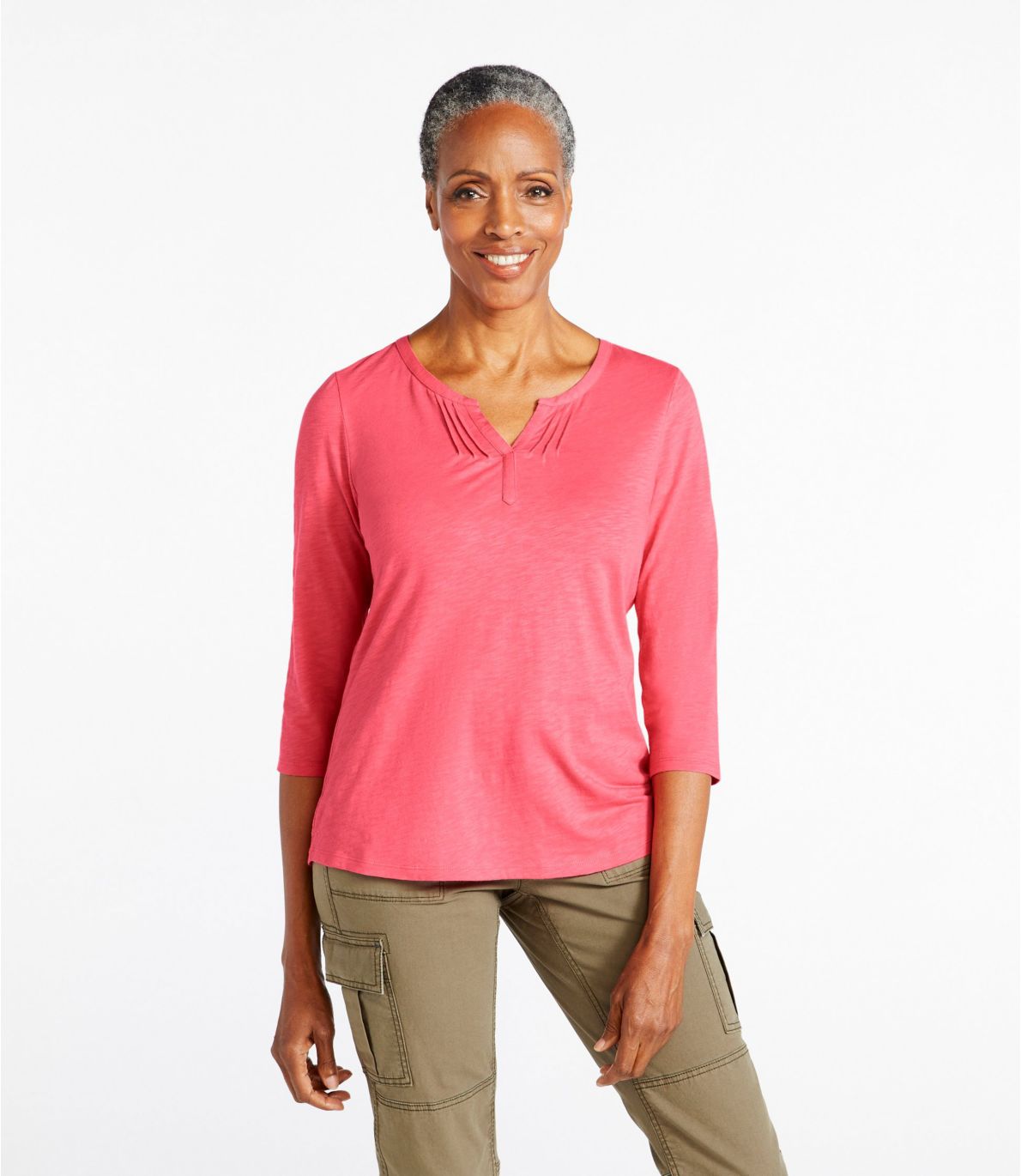 Women's Organic Cotton Splitneck Tee, Three-Quarter Sleeve