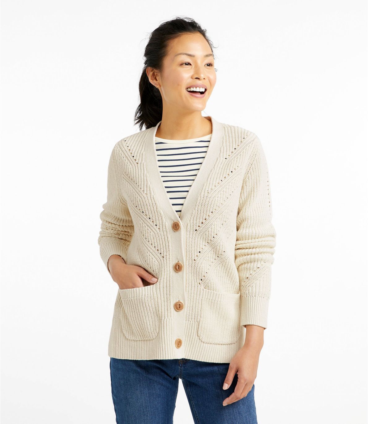 Women's Linen-Blend Sweater, Button-Front Cardigan