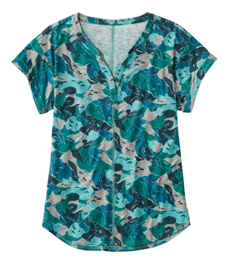 Women's Streamside Tee, Short-Sleeve Splitneck Print, Deep Turquoise Camo, small image number 1