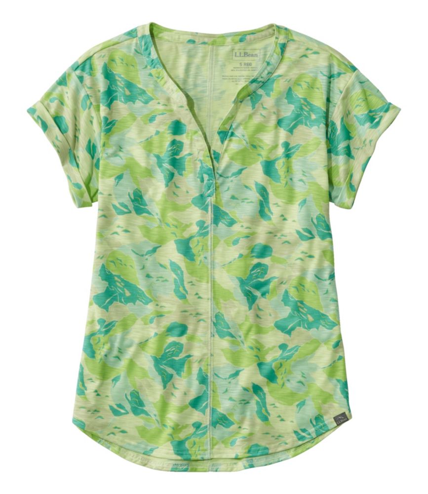 Women's Streamside Tee, Short-Sleeve Splitneck Print, Citrus Green Camo, small image number 1