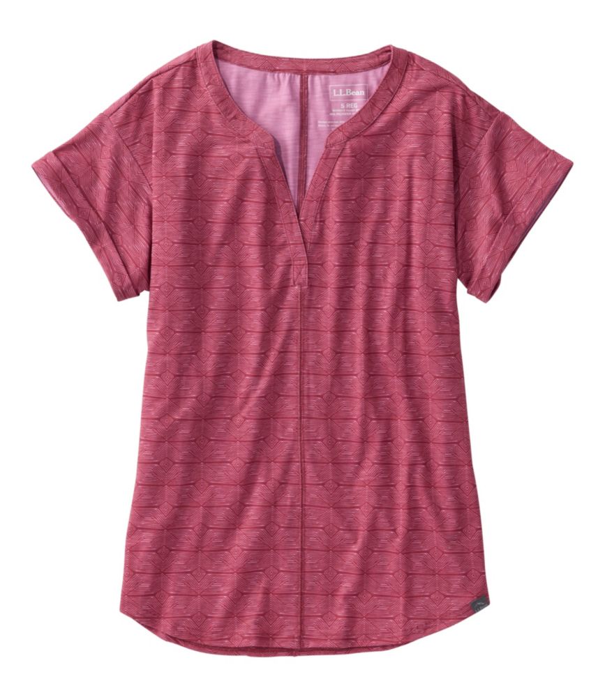 Women's Streamside Tee, Short-Sleeve Splitneck Print, Dark Rose Woodcut, small image number 1