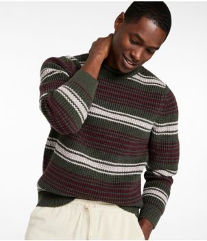 Men's Organic Cotton Waffle Sweater, Rollneck Crew, Stripe