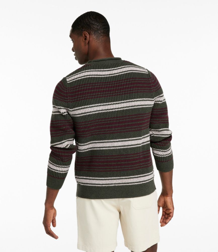 Men's Organic Cotton Waffle Sweater, Rollneck Crew, Stripe, Thyme Stripe, small image number 3