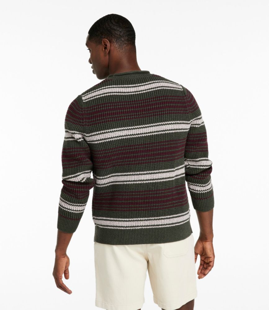 Men's Organic Cotton Waffle Sweater, Rollneck Crew, Stripe, Navy/Glazed Ginger, small image number 3