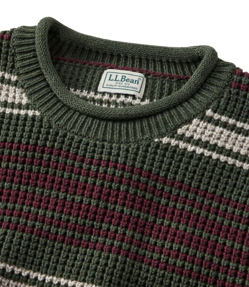 Men's Organic Cotton Waffle Sweater, Rollneck Crew, Stripe, Navy/Glazed Ginger, small image number 4