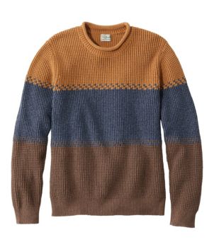 Men's Organic Cotton Waffle Sweater, Rollneck Crew, Stripe