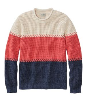 Men's Organic Cotton Waffle Sweater, Rollneck Crew, Stripe