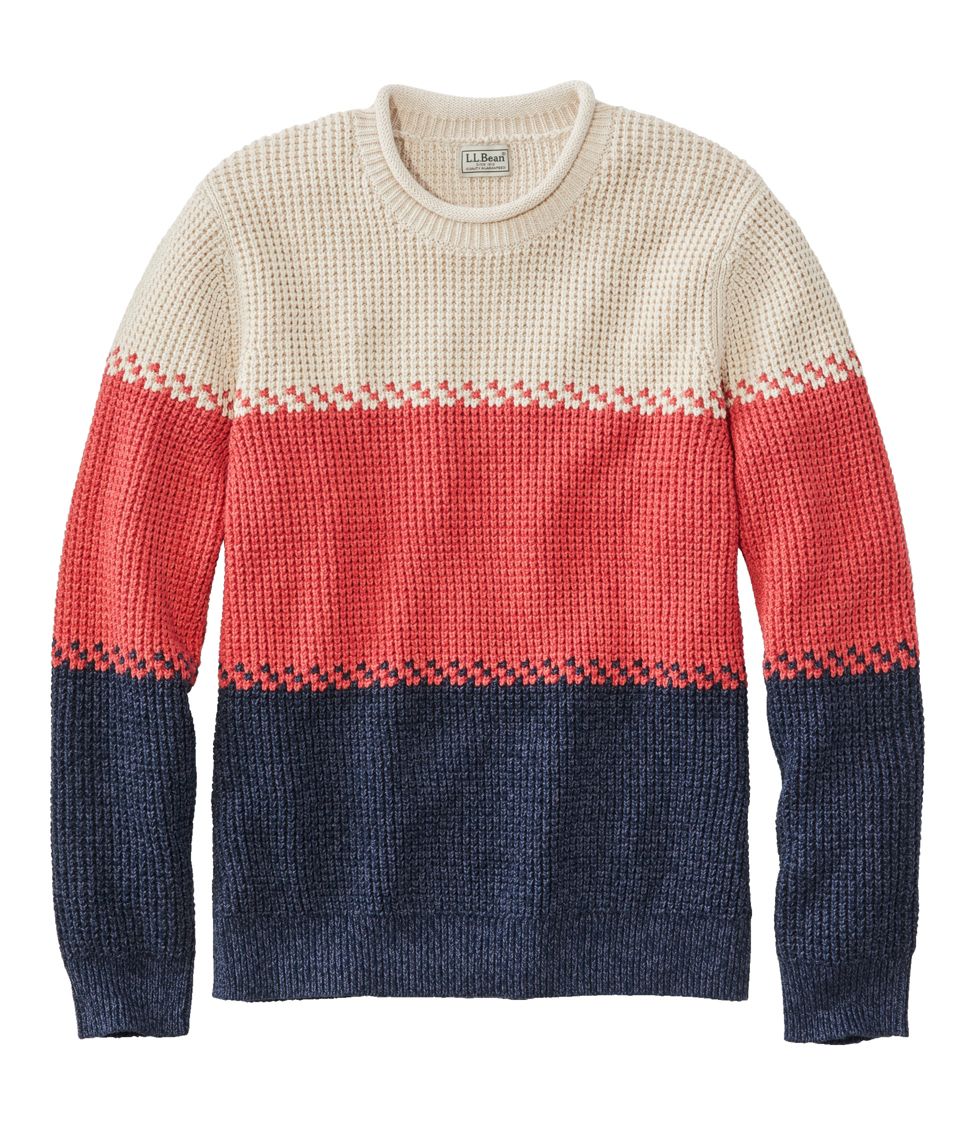 Men's Organic Cotton Waffle Sweater, Rollneck Crew, Stripe