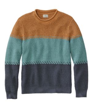 Men's Organic Cotton Waffle Sweater, Rollneck Crew, Stripe