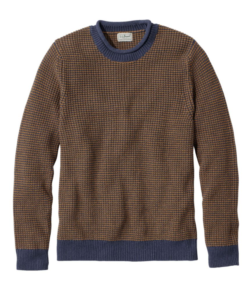 Men's Organic Cotton Waffle Sweater, Rollneck Crew, Stripe