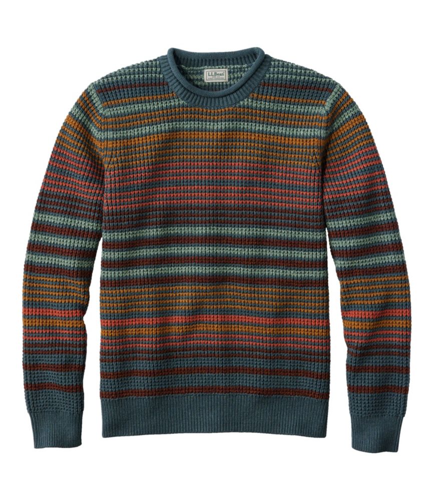 Men's Organic Cotton Waffle Sweater, Rollneck Crew, Stripe