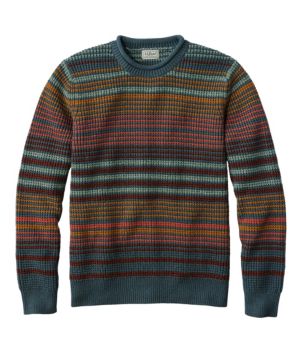 Men's Organic Cotton Waffle Sweater, Rollneck Crew, Stripe