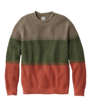 Men's Organic Cotton Waffle Sweater, Rollneck Crew, Stripe