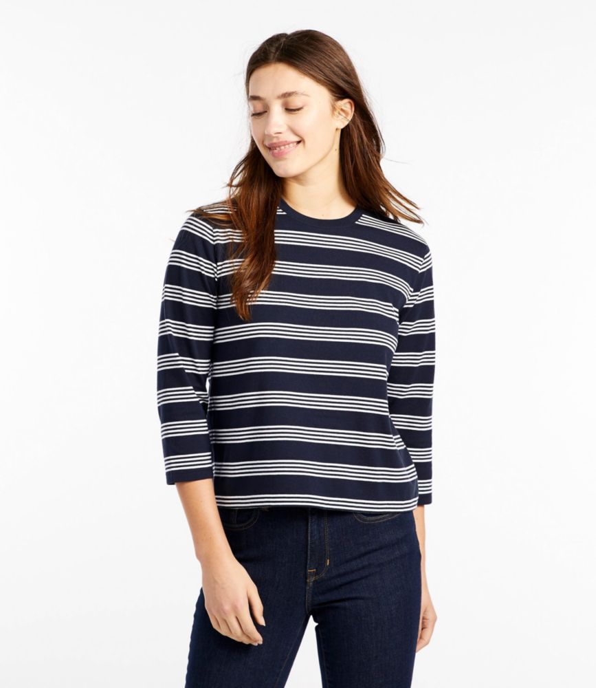Women's Saturday T-Shirt, Crewneck Three-Quarter-Sleeve Stripe, Sunrise Peach/Maritime Orange, small image number 2