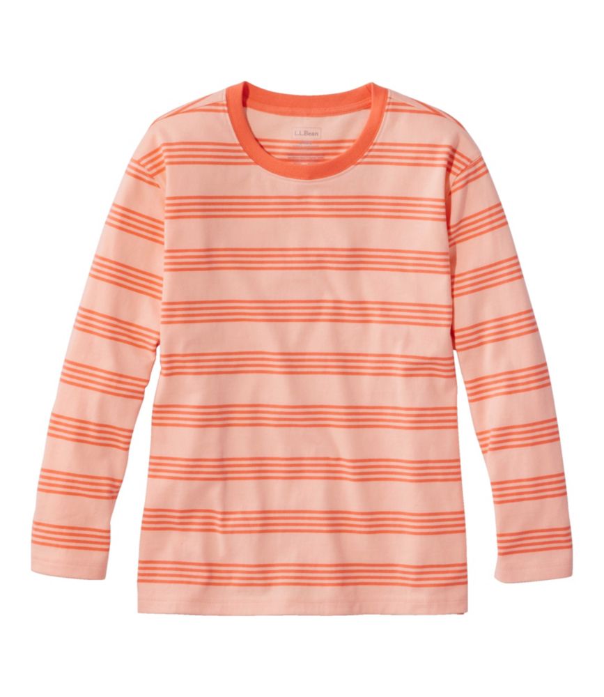 Women's Saturday T-Shirt, Crewneck Three-Quarter-Sleeve Stripe, Sunrise Peach/Maritime Orange, small image number 1