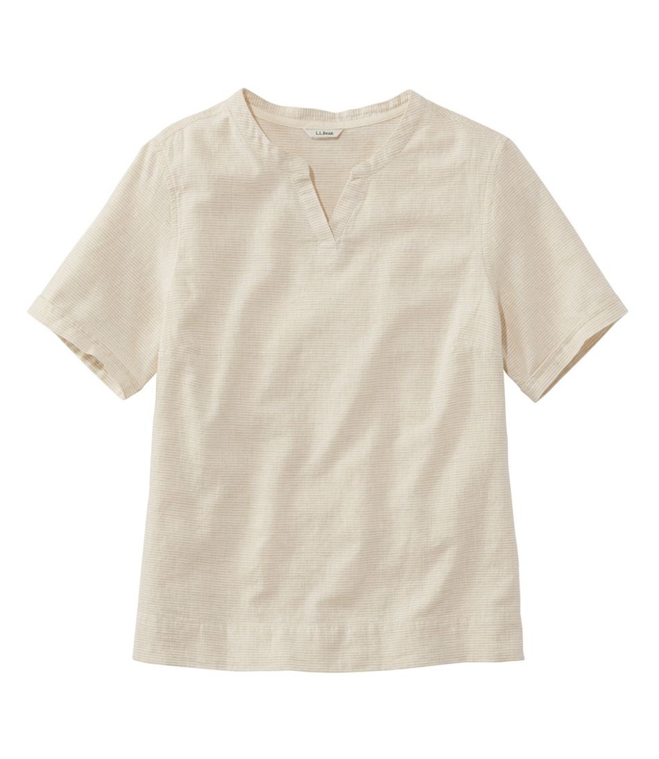 Women's Textured Linen/Cotton Shirt, Short-Sleeve Stripe