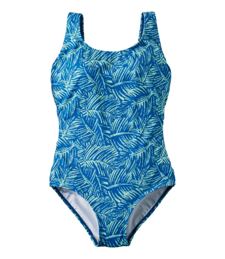 Women's BeanSport Swimwear, Scoopneck Tanksuit Print, Blue Water Leaf, small image number 1