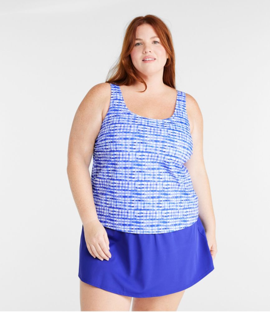 Women's BeanSport Swimwear, Scoopneck Tankini Top Print, Cobalt Gingham, small image number 1