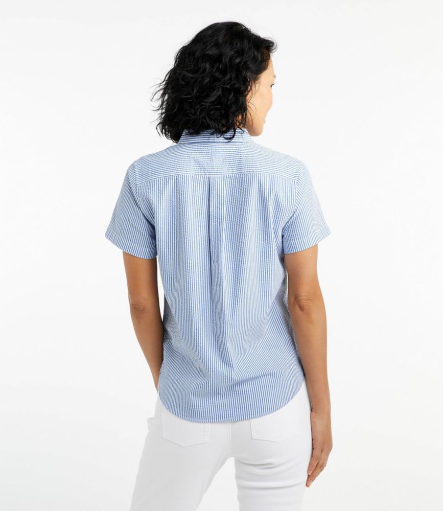 Women's Vacationland Seersucker Shirt, Short-Sleeve Popover Stripe, Bright Capri, small image number 3