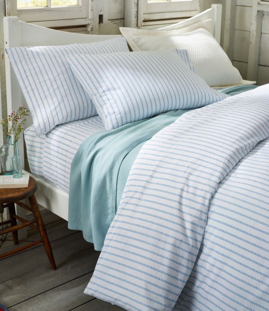 Sunwashed Percale Comforter Cover, Stripe Leaf