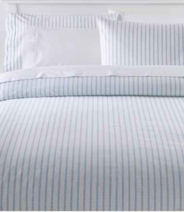 Sunwashed Percale Comforter Cover, Stripe Leaf