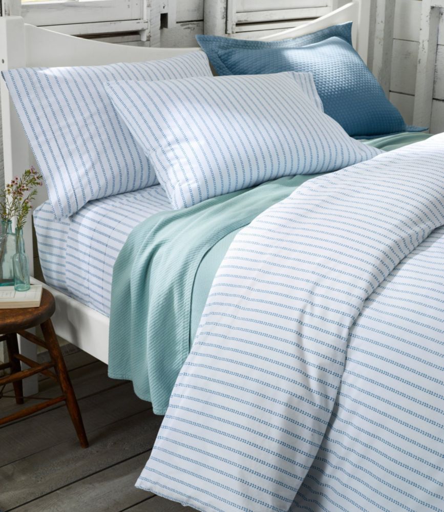 Sunwashed Percale Sheet Collection, Stripe Leaf, Peak Blue, small image number 2