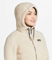 LL Bean Mountain Pile Fleece Coat Womens PL Hooded Popcorn Fleece