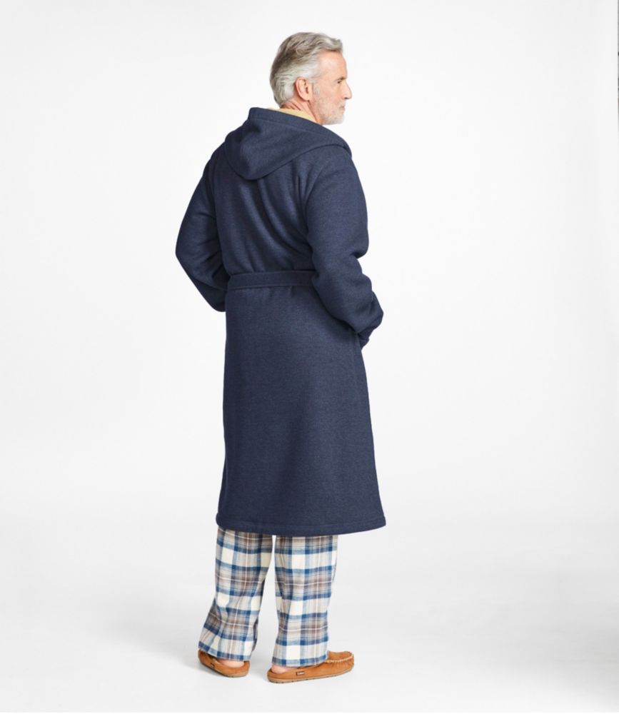 Men's Bonded Waffle Fleece Robe, Hooded, Mariner Blue, small image number 3
