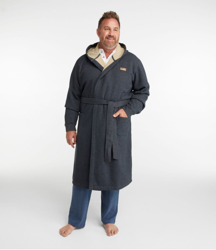 Men's Bonded Waffle Fleece Robe, Hooded, Mariner Blue, small image number 4