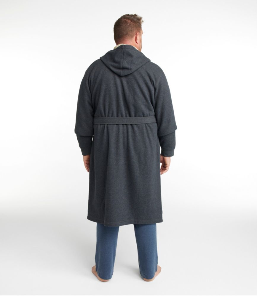 Men's Bonded Waffle Fleece Robe, Hooded, Charcoal, small image number 5