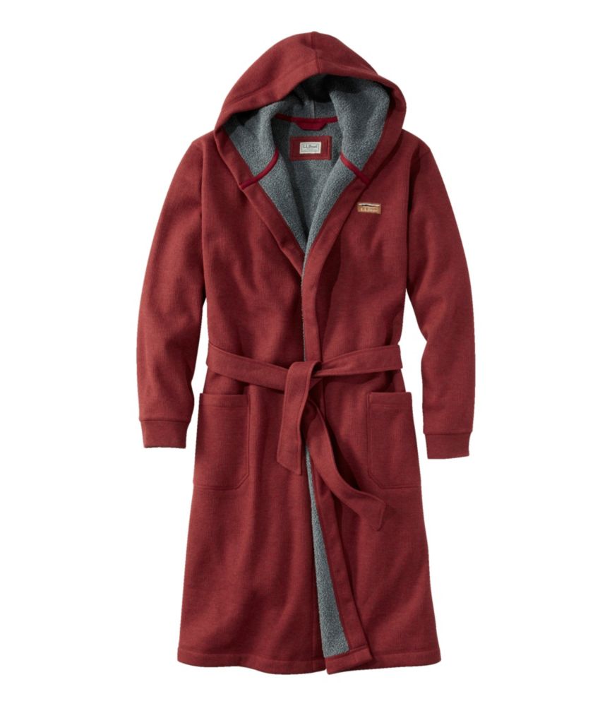 Men's Bonded Waffle Fleece Robe, Hooded, Mountain Red, small image number 1