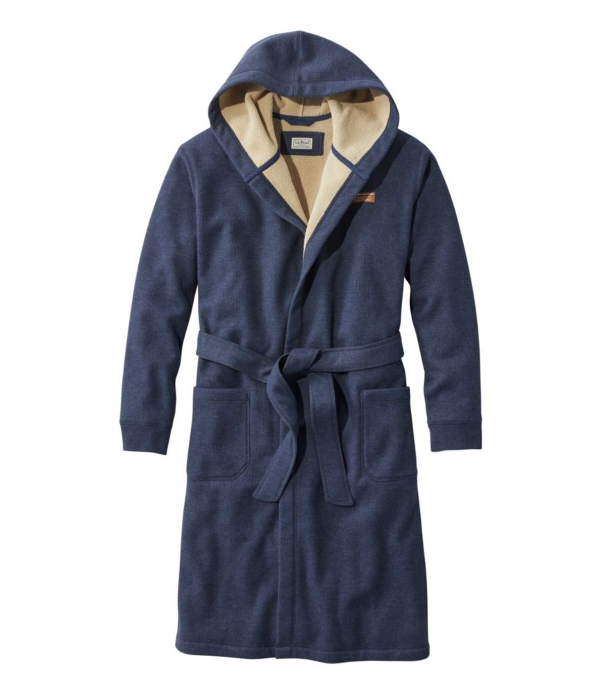 Men's Bonded Waffle Fleece Robe, Hooded, Mariner Blue, small image number 1