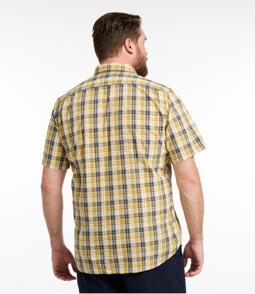 Men's Organic Cotton Seersucker Shirt, Short-Sleeve, Slightly Fitted, Plaid
