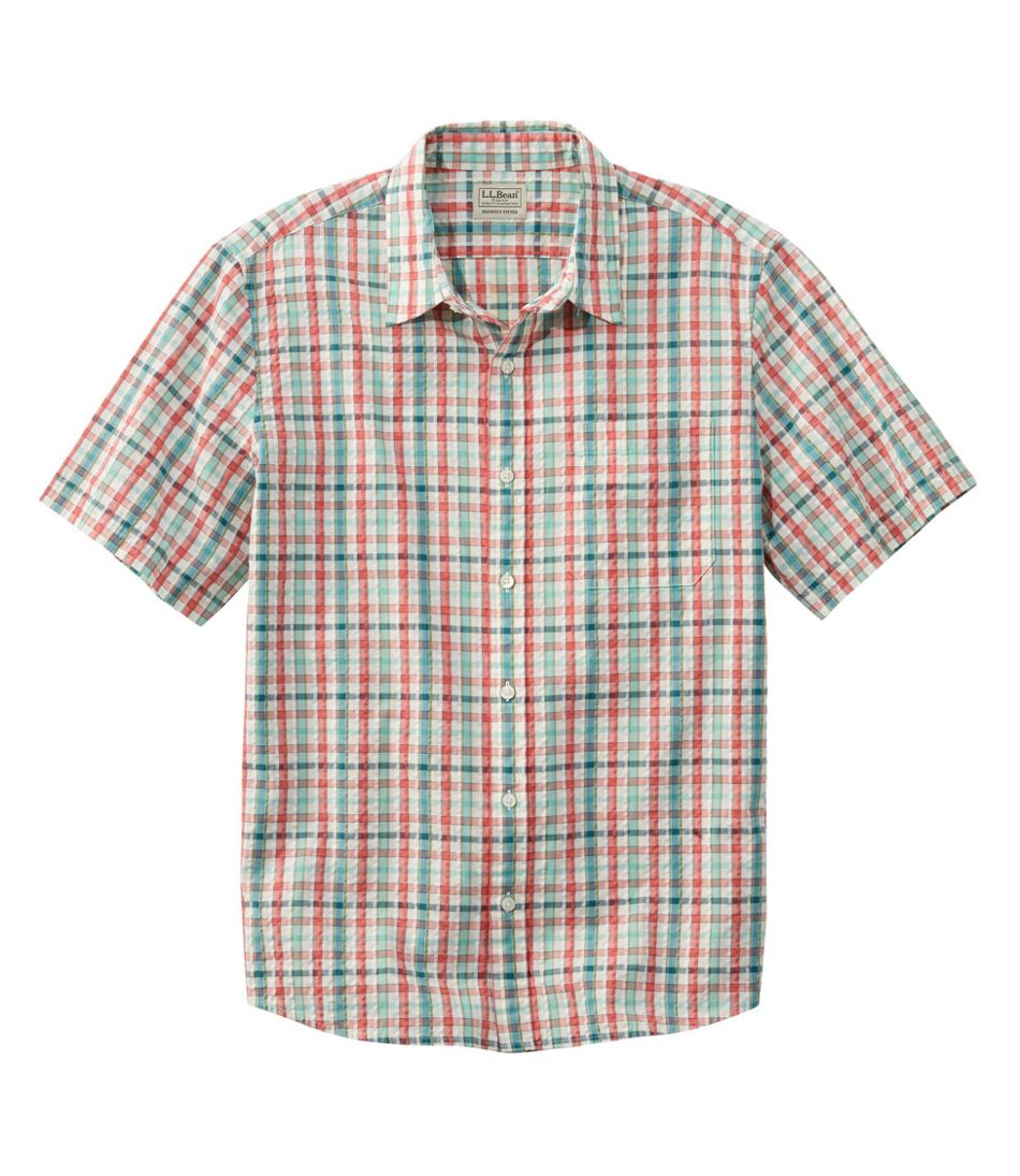 Men's Organic Cotton Seersucker Shirt, Short-Sleeve, Slightly Fitted ...