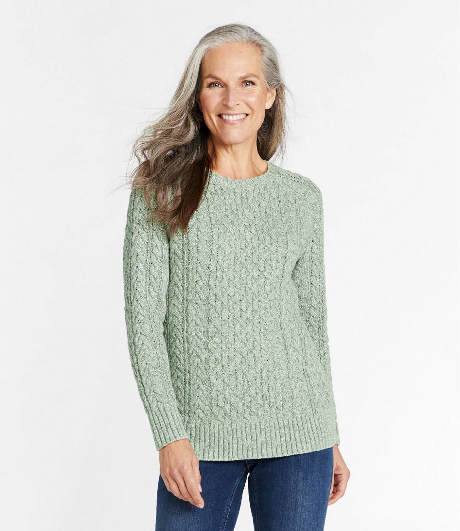 Women's Cotton Ragg Sweater, Cable Crewneck
