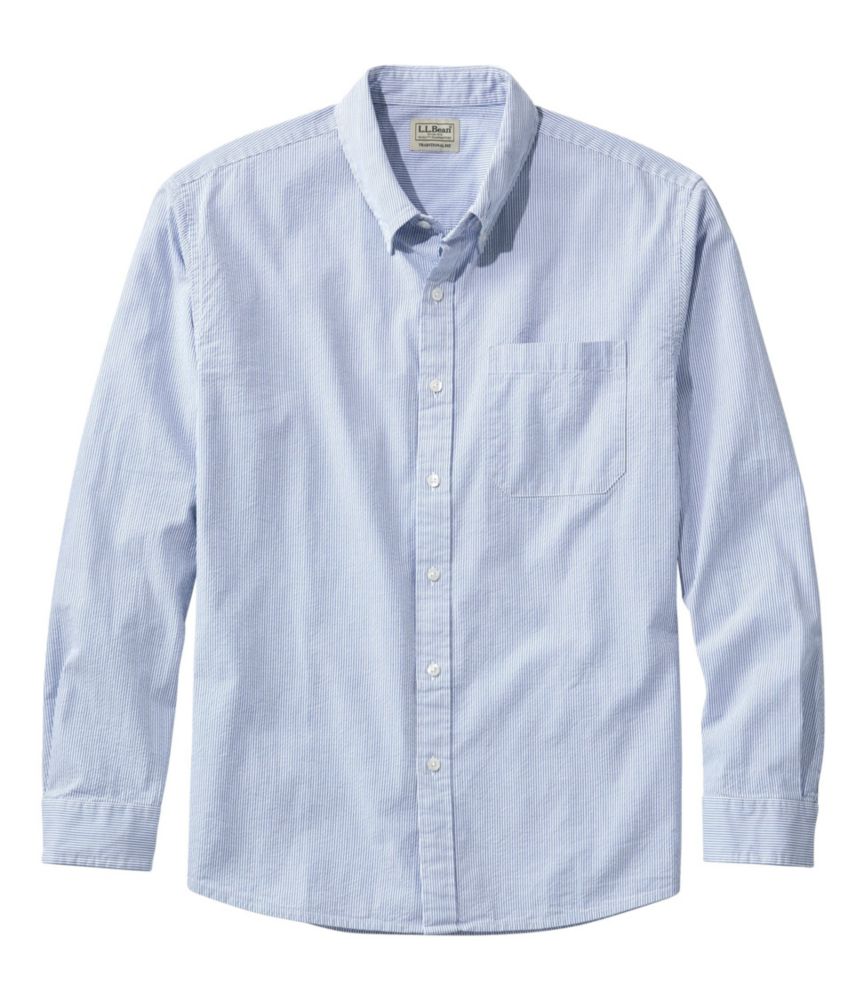 Men's Organic Cotton Seersucker Shirt, Long-Sleeve, Traditional Fit, Stripe, , small image number 1