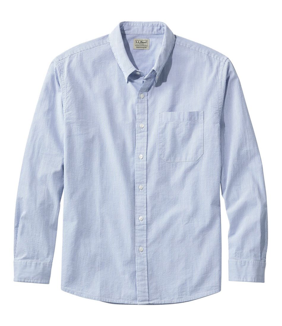Men's Organic Cotton Seersucker Shirt, Long-Sleeve, Traditional Fit, Stripe Bright Blue XXXL | L.L.Bean