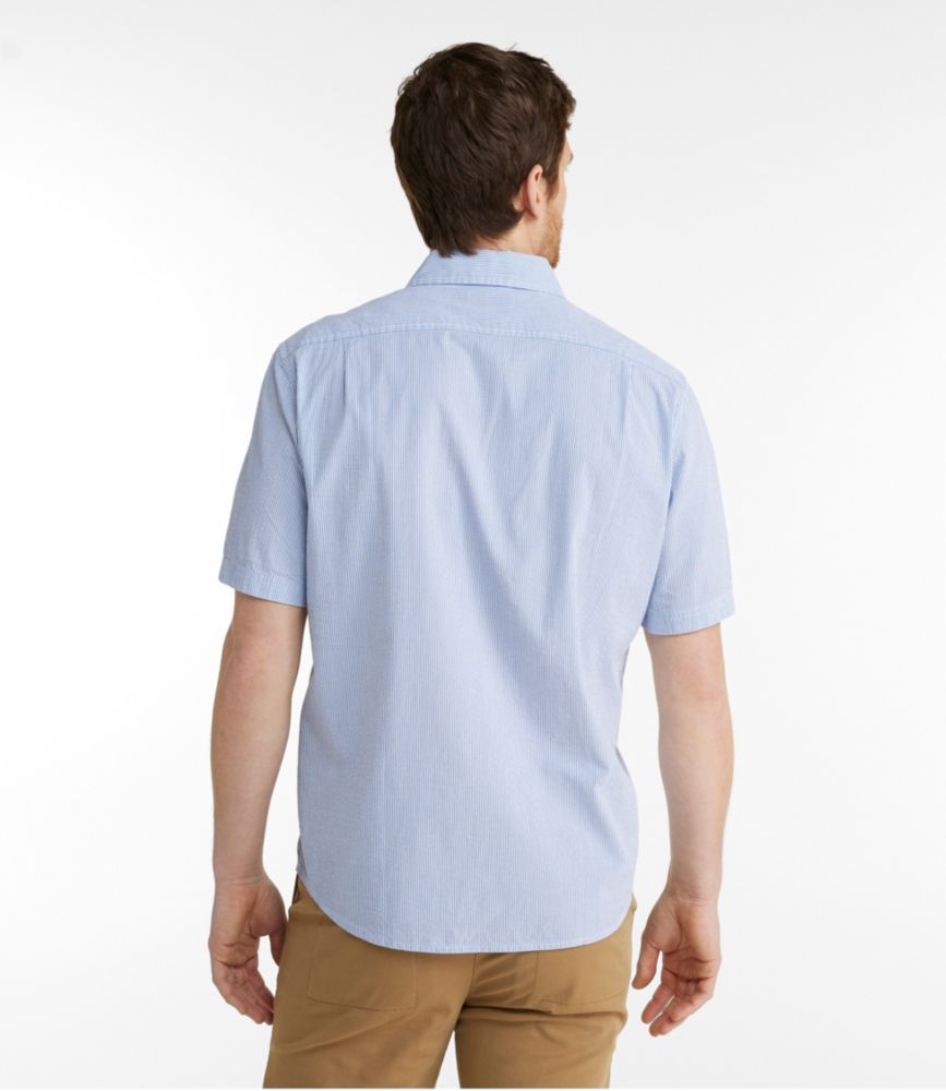 Men's Organic Seersucker Shirt, Short-Sleeve, Slightly Fitted, Stripe, Bright Blue, small image number 3