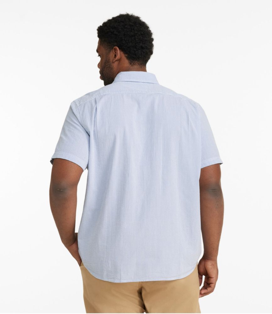 Men's Organic Seersucker Shirt, Short-Sleeve, Slightly Fitted, Stripe, Bright Blue, small image number 5