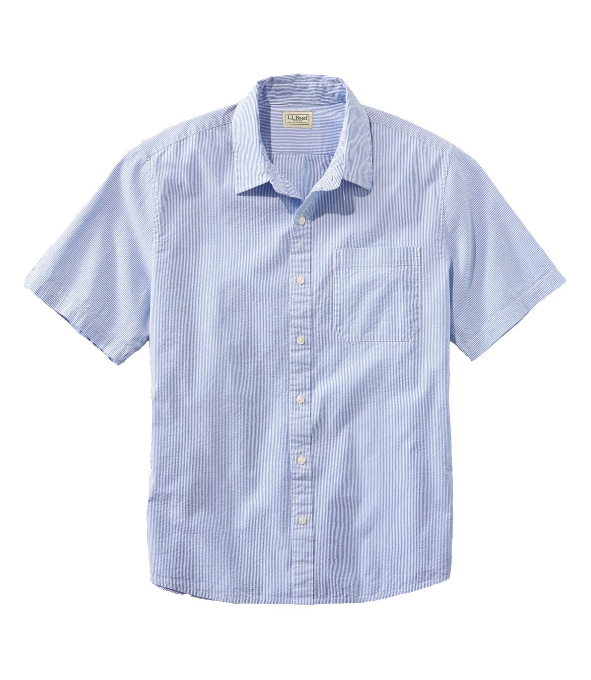 Men's Organic Seersucker Shirt, Short-Sleeve, Slightly Fitted, Stripe ...