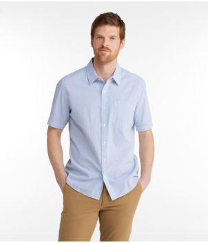 Men's Organic Seersucker Shirt, Short-Sleeve, Slightly Fitted, Stripe