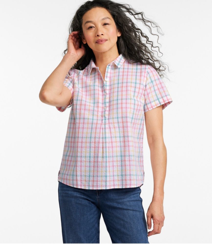 Women's Vacationland Seersucker Shirt, Short-Sleeve Popover Plaid, Fresh Mint Check, small image number 2