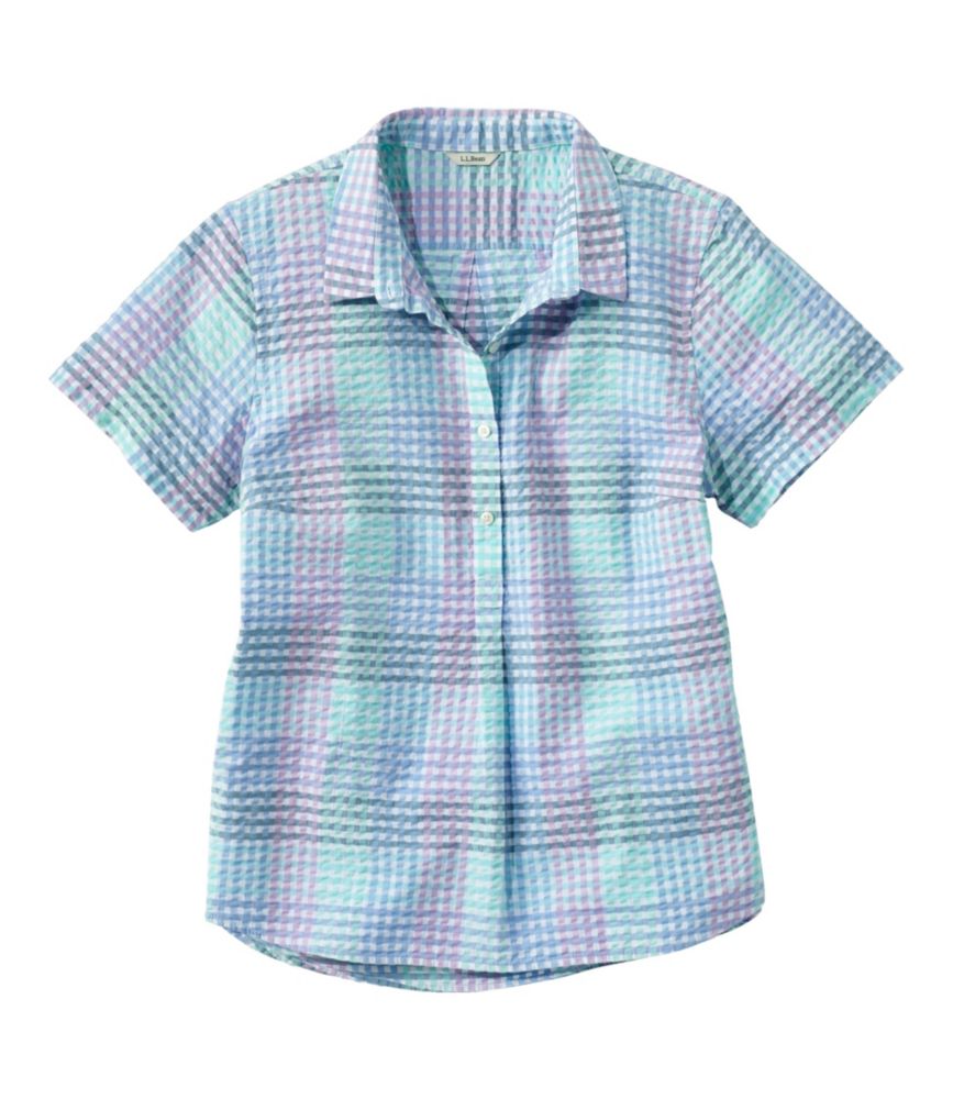 Women's Vacationland Seersucker Shirt, Short-Sleeve Popover Plaid, Fresh Mint Check, small image number 1