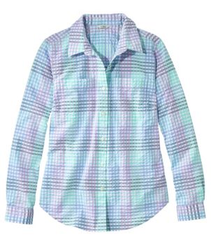 Women's Vacationland Seersucker Shirt, Long-Sleeve Plaid